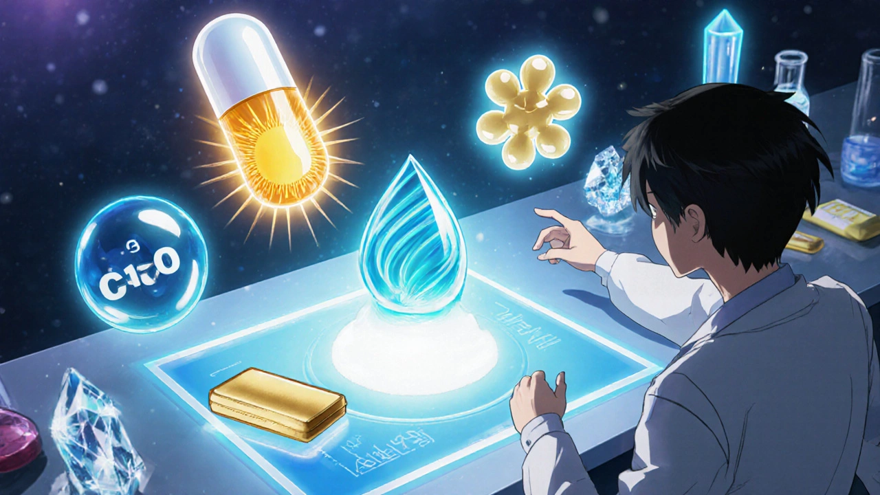 Anime scene showing floating icons of Vitamin D, Omega‑3, CoQ10, L‑Arginine, and Magnesium.