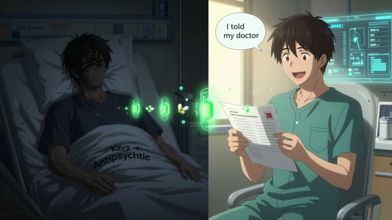 Split scene: one side shows danger from unreported supplements, the other shows safety after disclosing them.