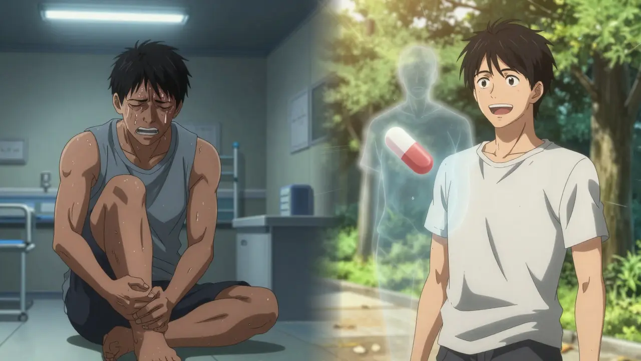 Man experiencing muscle pain from statins, with ghostly pill outline behind him