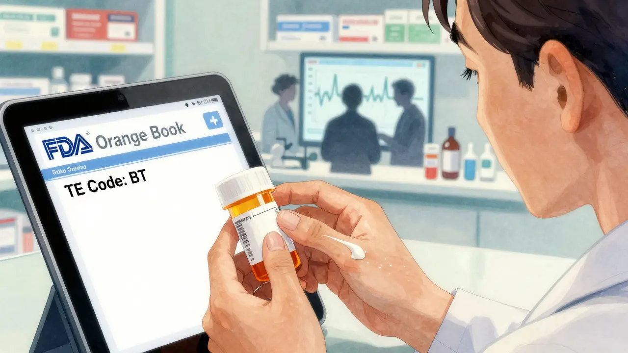 Patient receiving prescription with BT code displayed, surrounded by scientific data visuals