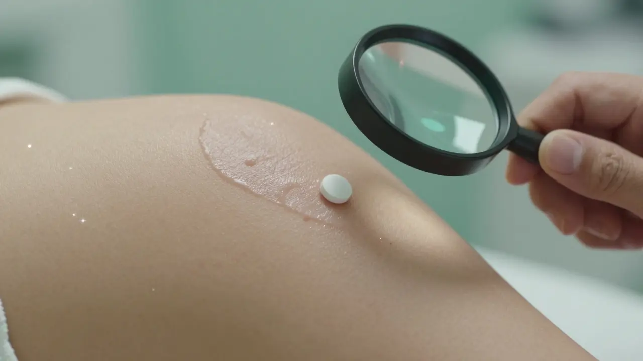 Topical cream application showing varying skin penetration levels