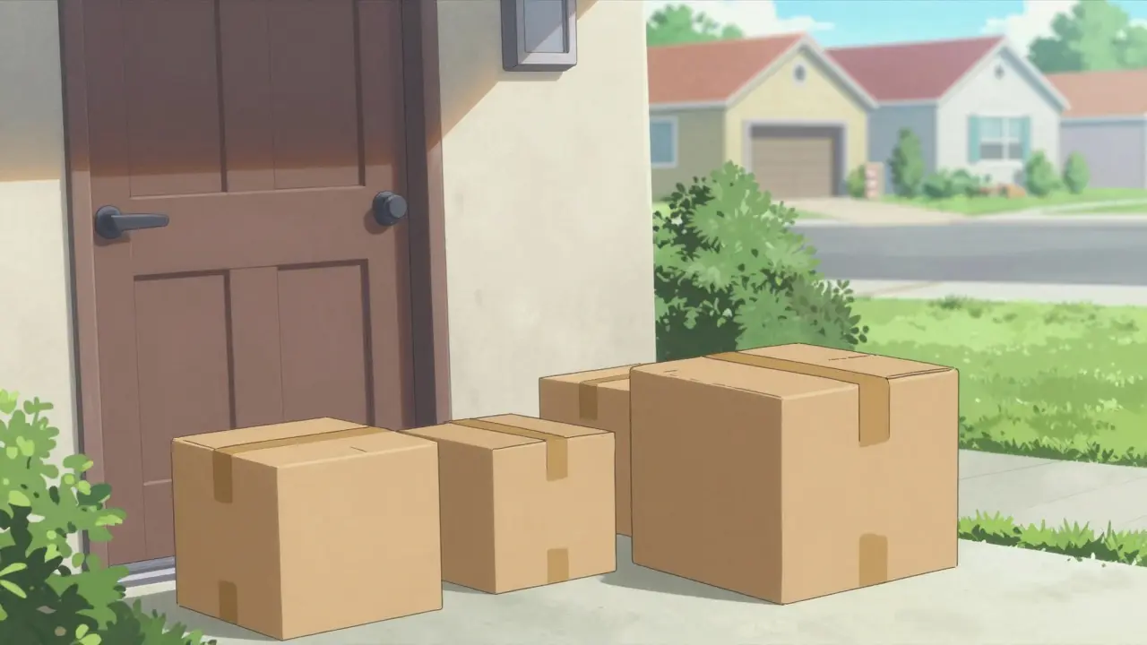 Discreetly packaged medical deliveries arriving at a home doorstep