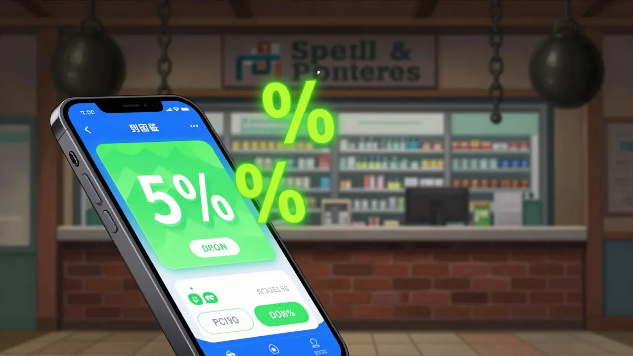 Digital coupon app vs traditional pharmacy in anime style