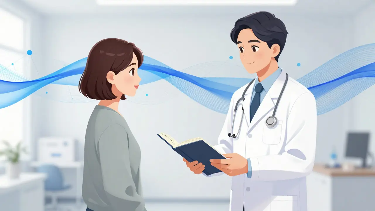Patient sharing a medication journal with a doctor