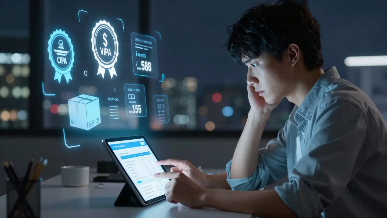 Person checking online pharmacy prices on a tablet at night