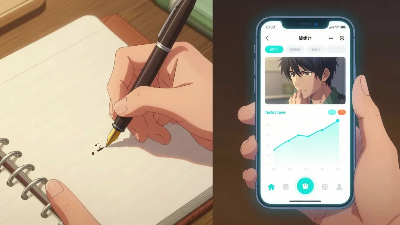 Split view of handwriting notes and a health app interface