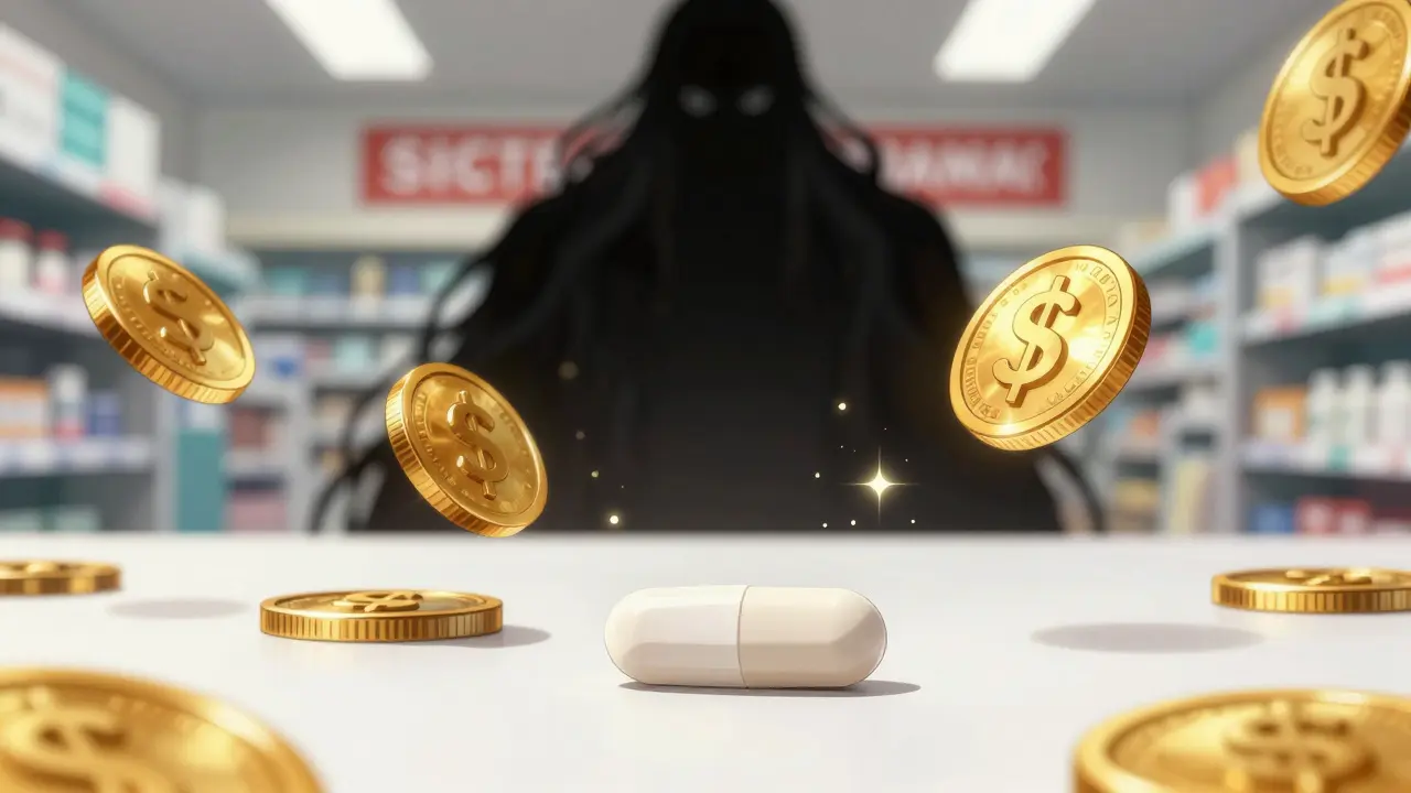 Symbolic anime art showing cost savings of generic medication vs brand