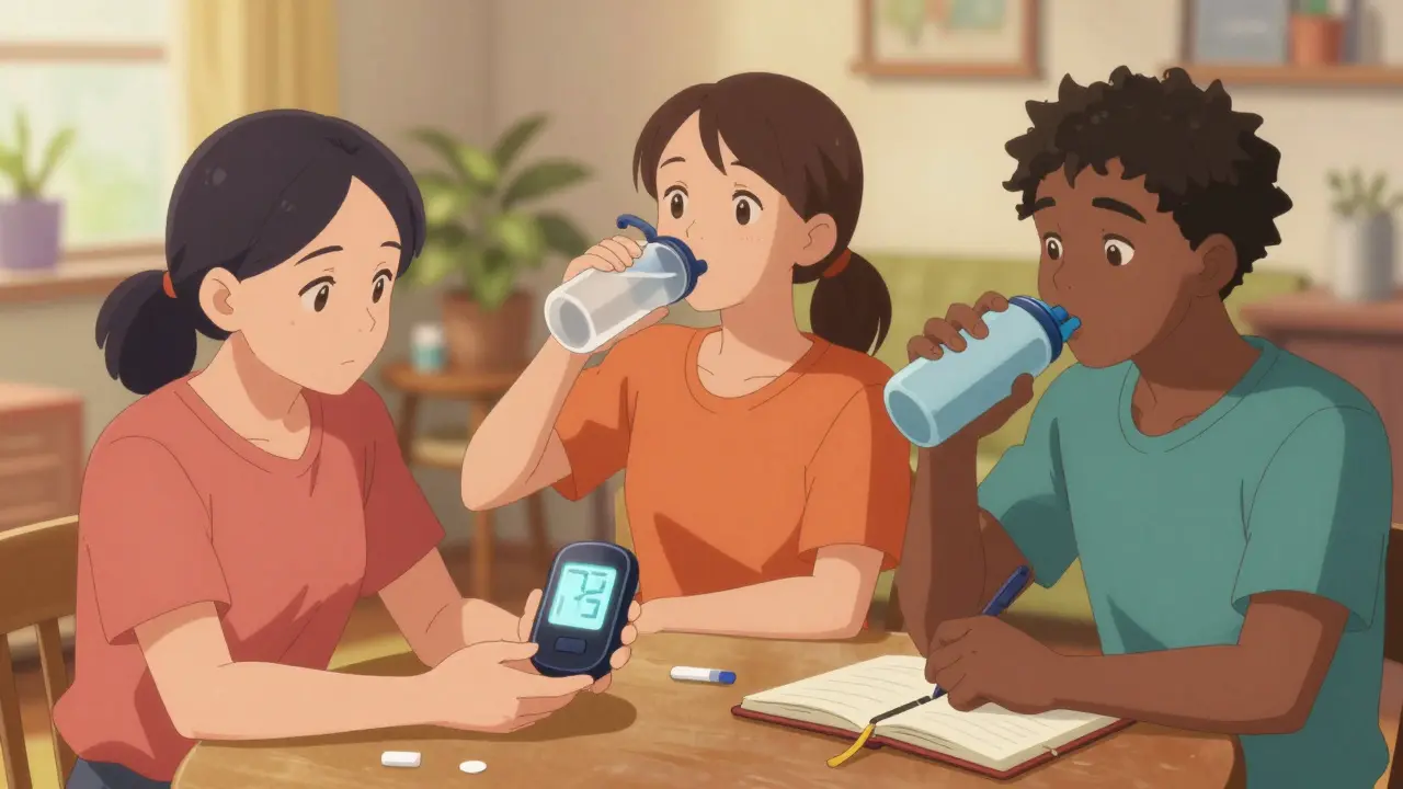 Group managing diabetes with monitors and journals