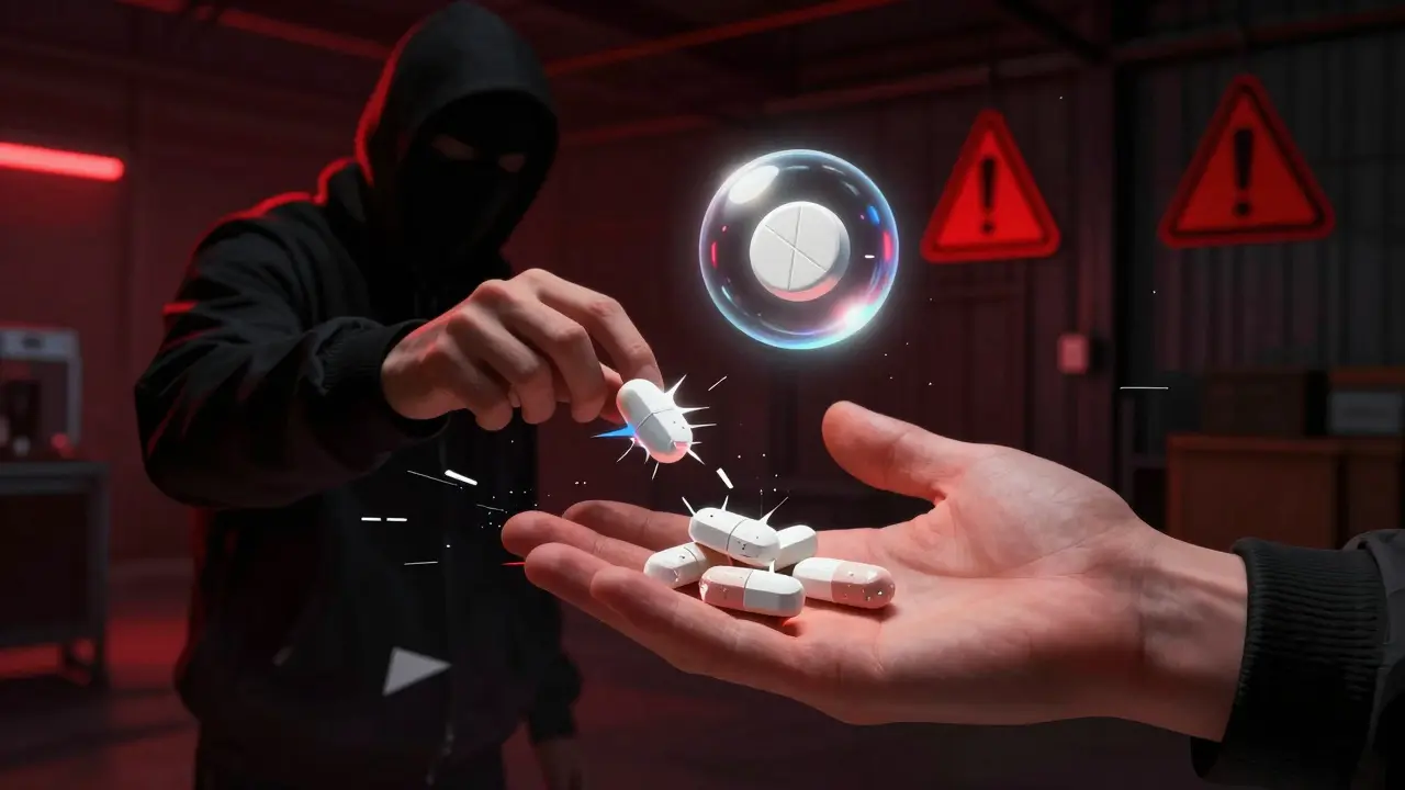 Dark anime scene showing risks of fake meds vs safe verified prescription options