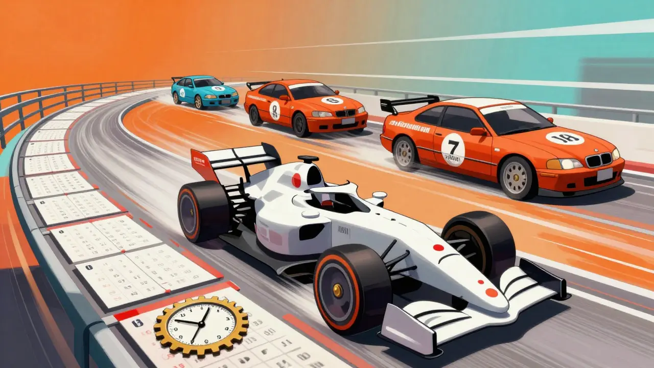 Dynamic anime scene of a fast drug molecule racing on a clockwork track